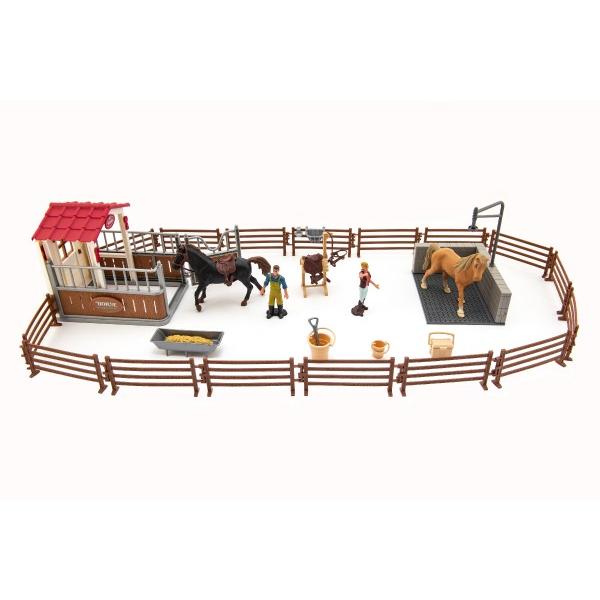 Recinto / Cercado para caballos + cuidadores + caballo 2 uds de plástico con accesorios