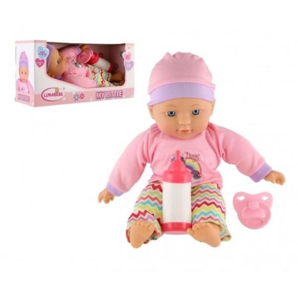 Bábika bábätko 30cm mäkké telo s fľaštičkou, cumlíkom