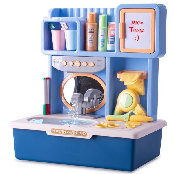 Umyvadlo modré 35x23x40cm na baterie s tekoucí vodou se světlem, zvukem a doplňky
