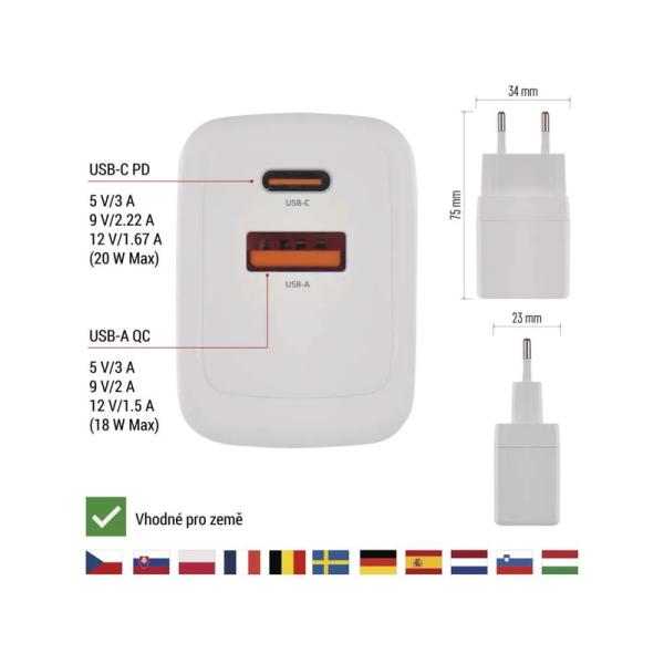 Síťový USB adaptér (zdroj) GaN PD 20W