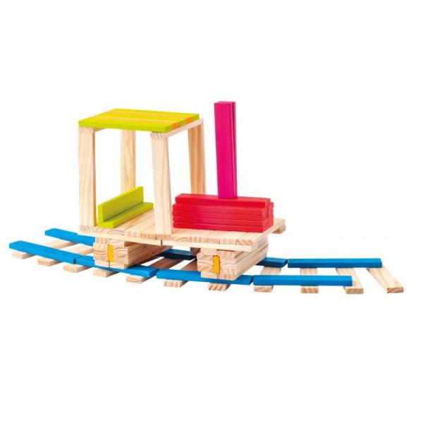 Woody Stavebnice v kyblíku přírodní / barevná – Emma, ​​200ks