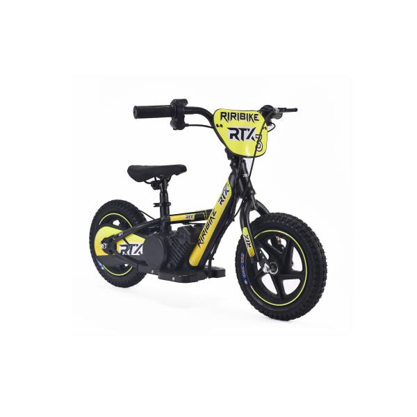 Bici Elettrica Per Bambini Riribike RTX3 24V (12"), Giallo, Batteria Al Litio, Motore 100W, Freno A Disco, Sedile Regolabile In Morbido Pu-image