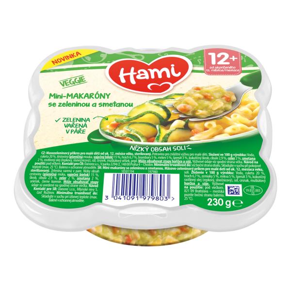 HAMI Příkrm v talířku Mini-makarony se zeleninou a smetanou 230g, 12+