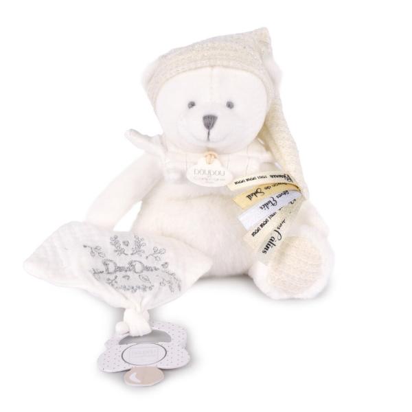 Doudou Gift Set Plush Bear With Dummy Holder And Blanket Beige 20 Cm-image
