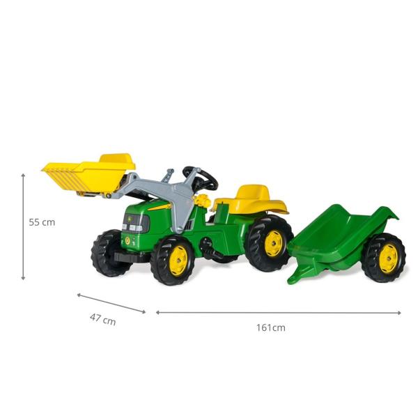Rollytoys Šlapací traktor Rolly Kid John Deere s vlečkou a nakladačem - zelený (obrázek 4)