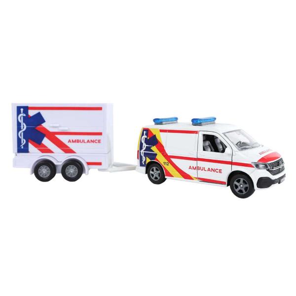 Kids Globe Traffic VW Transporter ambulance 27,5cm kov zpětný chod s přívěsem