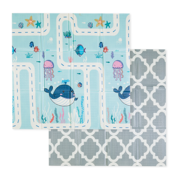 PETITE&MARS Podložka na hranie skladacie Campy S 120x120cm Ocean&Arabesca