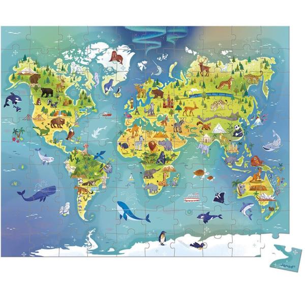Janod Puzzle v kufříku Mapa světa 100 ks