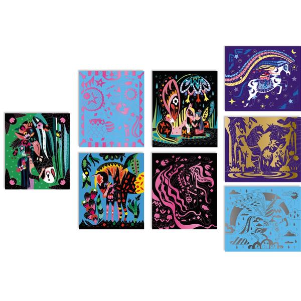 Janod Atelier vyškrabovací obrázky Koně a Jednorožci Sada Maxi