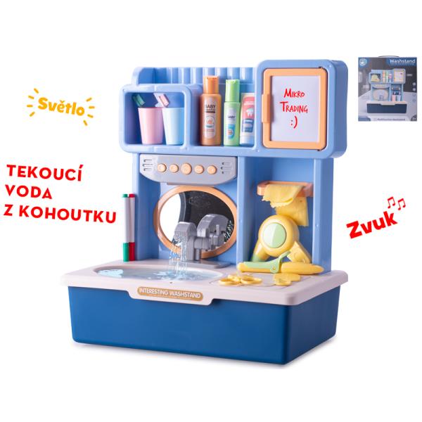 Umyvadlo modré 35x23x40cm na baterie s tekoucí vodou se světlem, zvukem a doplňky