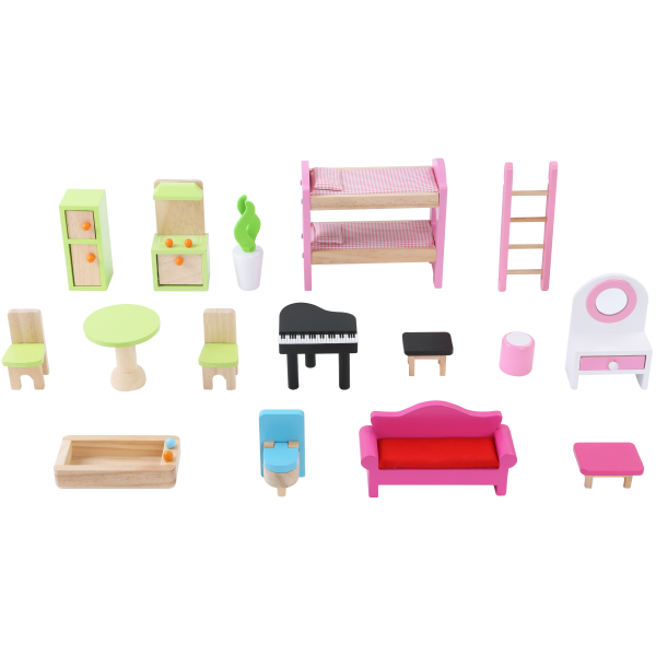 BABU – Dřevěný domeček pro panenky Mila s 16 doplňky