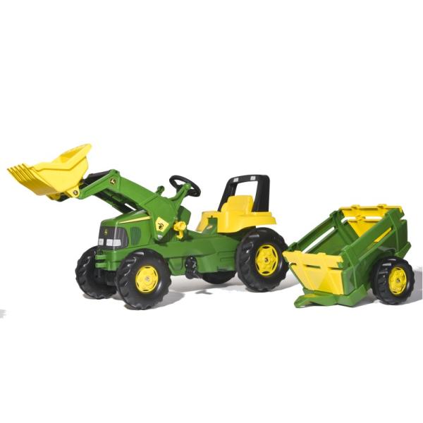 Rollytoys Šliapací traktor Rolly Junior John Deere s nakladačom a vlečkou