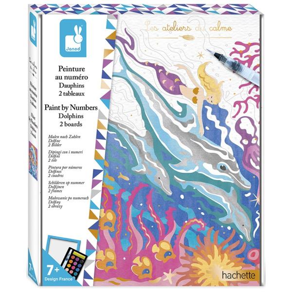 Janod - Set Dipingi Con I Numeri Delfini - 2 Quadretti Fai-Da-Te - Les Ateliers Du Calme - Attività Creativa Per Bambini - Dai 7 Anni, J07981-image