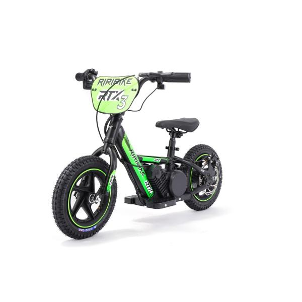 Bici Elettrica Per Bambini Riribike RTX3 24V (12"), Verde, Batteria Al Litio, Motore 100W, Freno A Disco, Sedile Regolabile In Morbido Pu-image