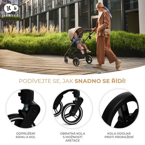 KINDERKRAFT SELECT Kočárek kombinovaný Yoxi 2v1 Pure Black (obrázek 4)