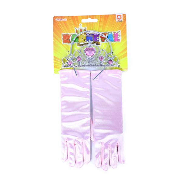 Sada princeznovských rukavic s korunkou – růžová