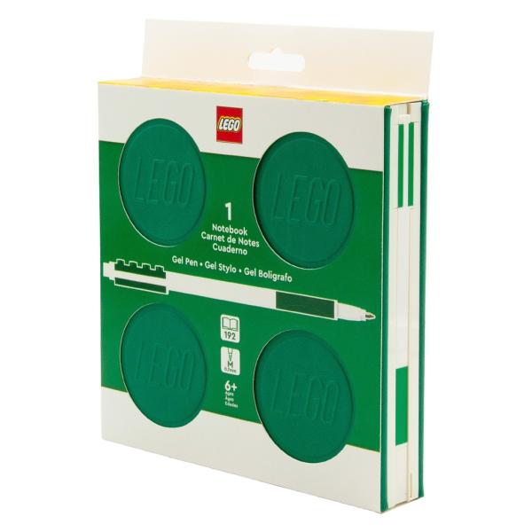 LEGO zápisník s gélovým perom ako klipom a náhradnou náplňou – zelený