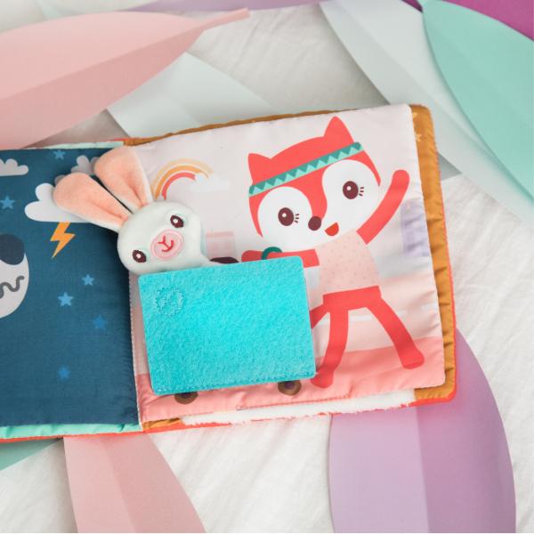 Lilliputiens – textilní knížka s aktivitami – jelenček Stella a jeho muchláček