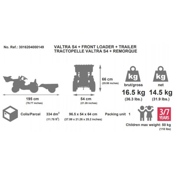 Falk Šlapací traktor 4000AM VALTRA S4 s předním nakladačem a vlečkou (obrázek 6)