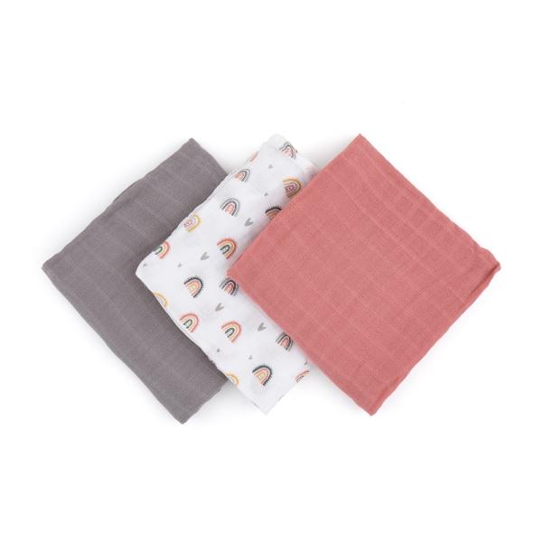 PETITE&MARS Sada plenek bambusová mušelínová 3ks Moussy Rose Rainbows, 68 x 68 cm (obrázek 3)