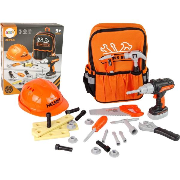 Sada nářadí s vrtačkou 15cm na baterie se zvukem s batůžkem a doplňky 28 ks
