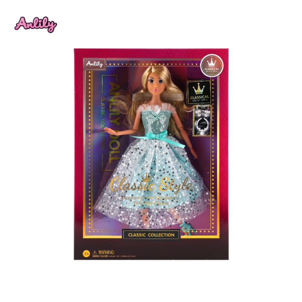 Módní panenka ve společenských šatech – dlouhé sv. modré