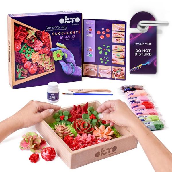 OKTO Passion Výtvarná modelovací sada sukulenty v dřevěném rámu 21×21 cm