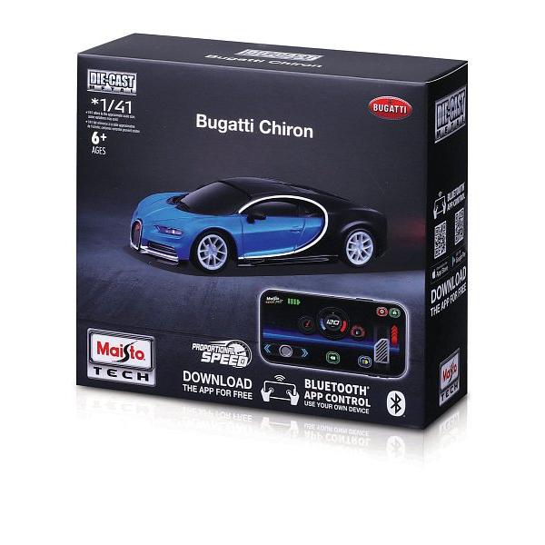 Maisto RC - 1:41 DIE-CAST METAL so svetlami, Bugatti Chiron,modro-čierne, XTR, Bluetooth 5