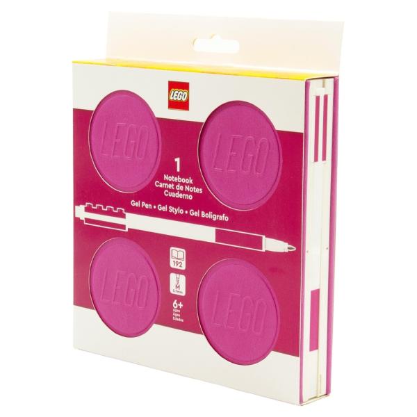 LEGO zápisník s gélovým perom ako klipom a náhradnou náplňou – fialový