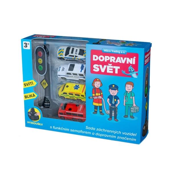 Sada aut 4ks 7cm s dopravními značkami a semaforem na baterie se světlem (obrázek 3)