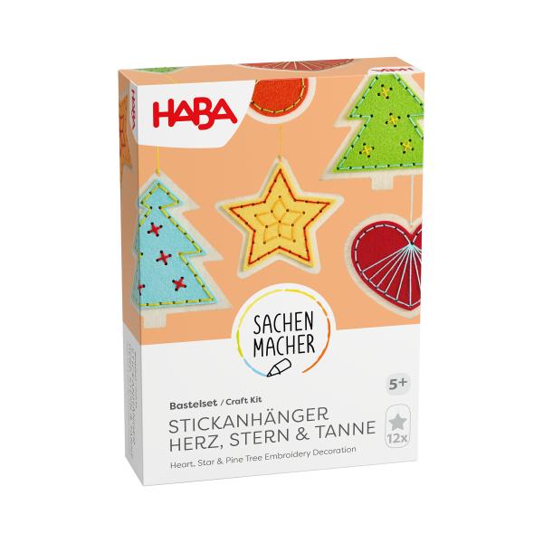 Haba Kreatívna sada Vyšívaná dekorácia Srdce, hviezda a stromček