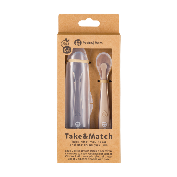 PETITE&MARS Silikonové lžičky s pouzdrem, sada 2 ks, Take&Match Sand - Cocoa 6m+ (obrázek 3)