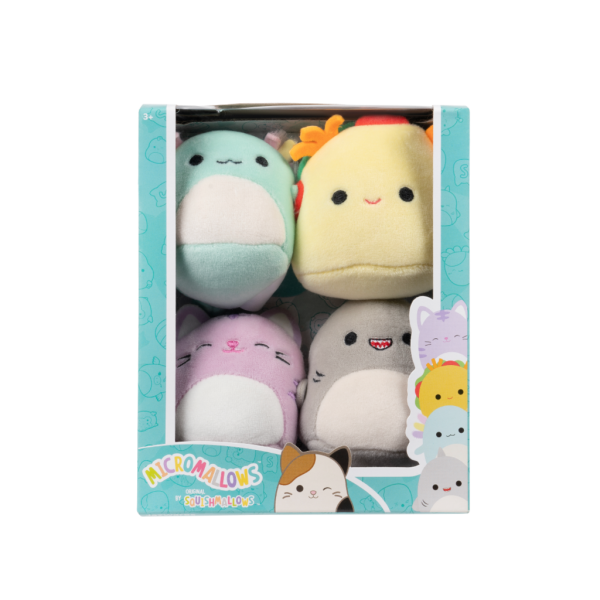 SQUISHMALLOWS Micromallows 4Pack – Axolotl, Kočka, Taco, Žralok