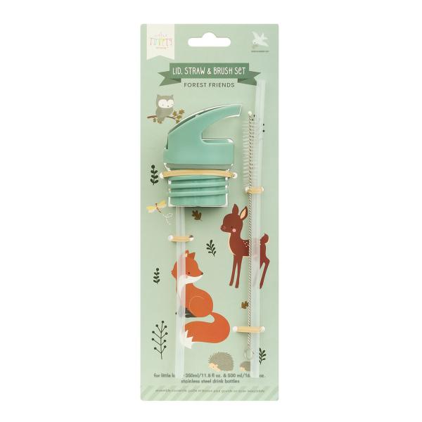 A Little Lovely Company – uzávěr, kartáček a slámka k nerezové lahvi – kamarádi z lesa