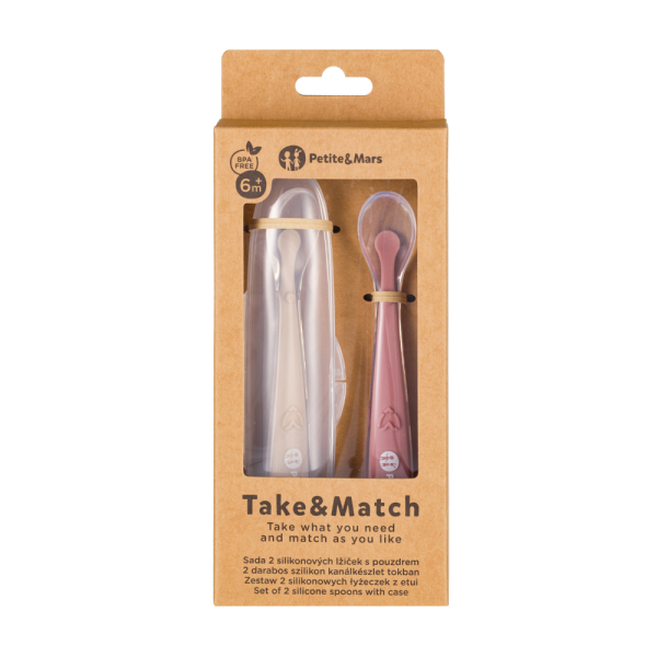 PETITE&MARS Silikonové lžičky s pouzdrem, sada 2 ks, Take&Match Sand - Rose 6m+ (obrázek 3)