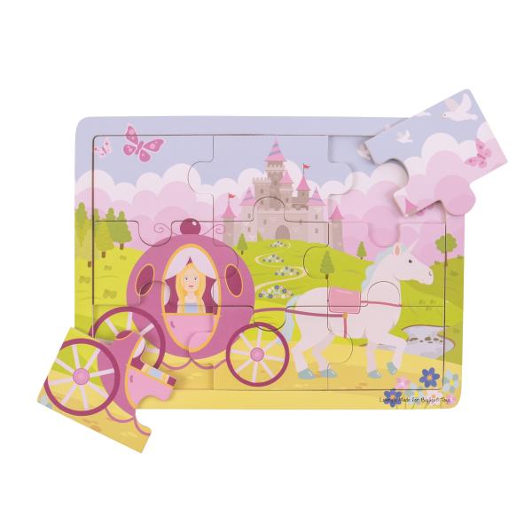 Bigjigs Toys Dřevěné puzzle princezna s kočárem