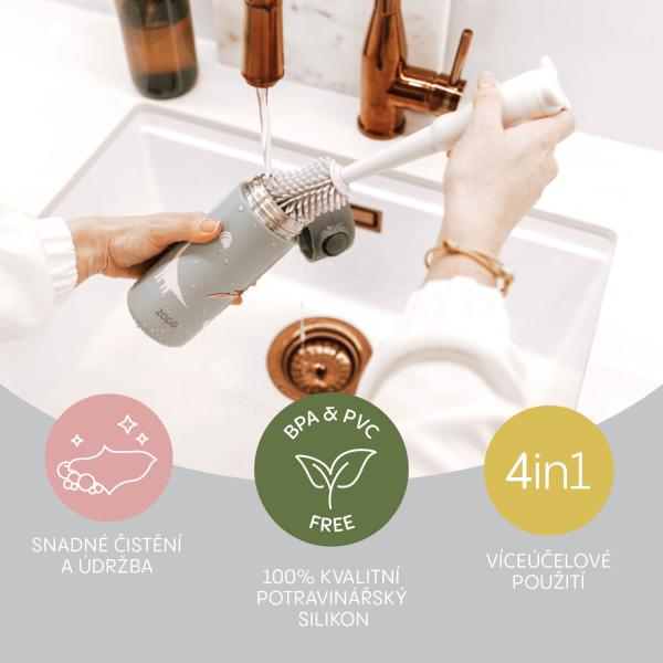 Silikonový kartáč na dětské lahve 3v1, Light Grey