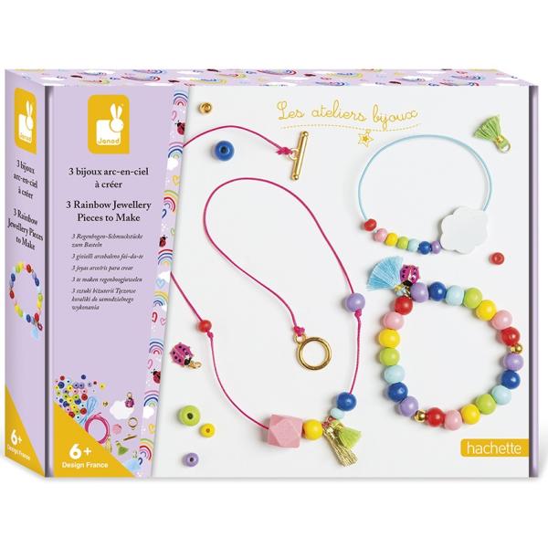 Janod - Set 3 Gioielli Arcobaleno Fai-Da-Te - 2 Bracciali E 1 Collana - Les Ateliers Bijoux - Attività Creativa Bambini - Manualità E Concentrazione - Vernice Ad Acqua - Dai 6 Anni, J07936-image