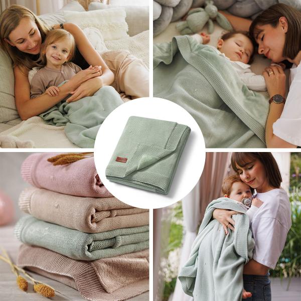 BABYONO Deka z přírodní bavlny 75 × 100 cm sage 0m+ (obrázek 10)