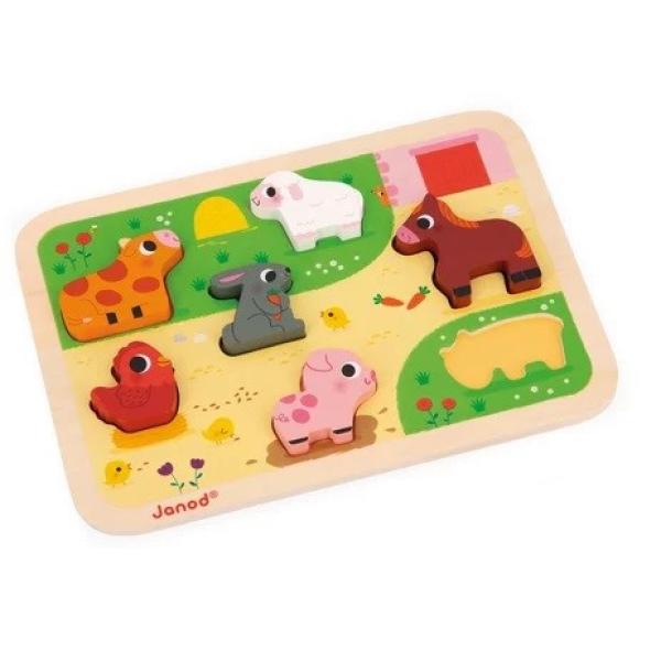 Janod Drevené vkladacie puzzle pre najmenších Farma Chunky