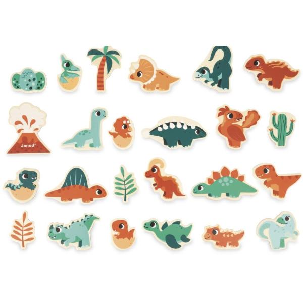 Janod Dřevěné magnetky pro děti Dinosauři Dino 24 ks