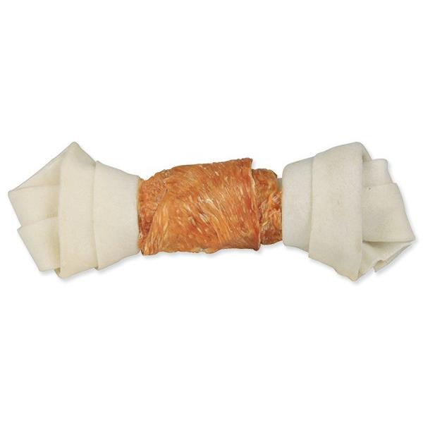 Pochúťka Trixie DentaFun byvolia koža obalená kuracím mäsom, kosť 18cm 120g