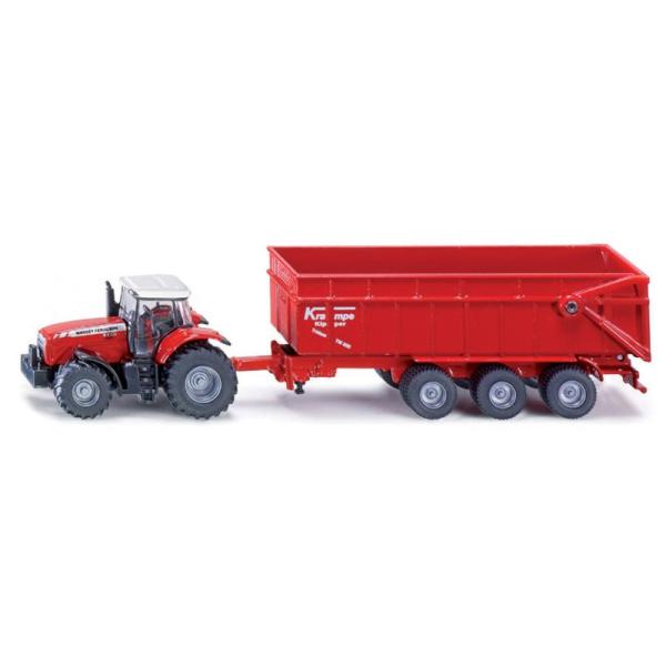 SIKU Farmer - Trattore Massey Ferguson con rimorchio, scala 1:87