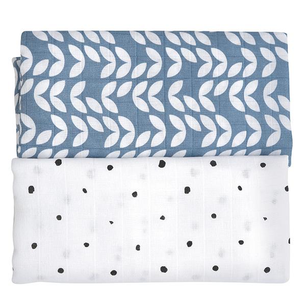 MOTHERHOOD Přikrývka a zavinovačka bavlněná mušelínová Premium 2 ks Blue Classics 100x120 (obrázek 3)