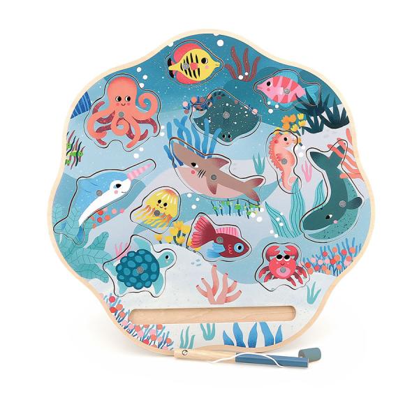 Vilac Linea Michelle Carlslund Tavolo-1 Canna Da Pesca 12 Animali Marini Magnetici 1 Vassoio Da Gioco/Incasso Giochi Di Risveglio Legno-Giocattolo Per Bambini Dai 18 Mesi-8570, 8570-image