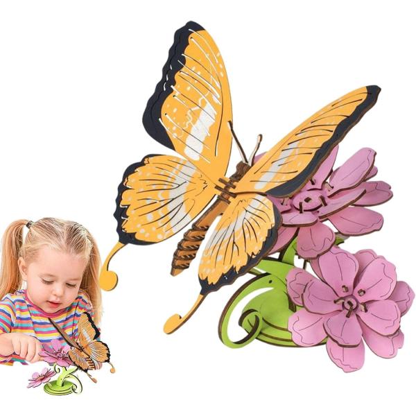 Woodcraft Dřevěné 3D puzzle Motýl na květinách barevný (obrázek 4)