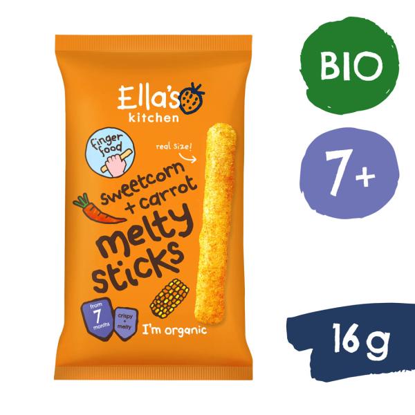 Ella's Kitchen BIO Křupavé tyčinky s kukuřičkou a mrkví (16 g)
