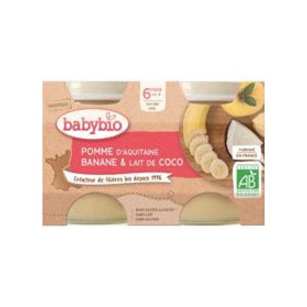 BABYBIO Jablko banán s kokosovým mlékem (2x 130 g) - ovocný příkrm