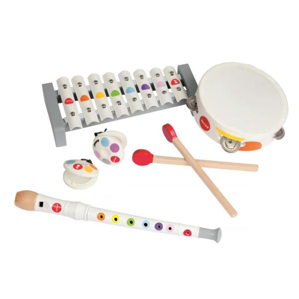 Janod Holz-Musikinstrumente-Set Confetti FlöTe-Tamburin-Xylophon-Kastagnetten-image