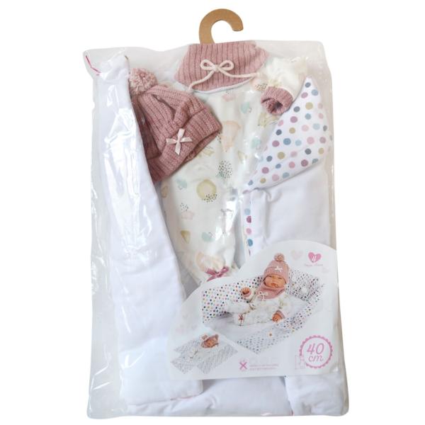 Llorens M738-88 oblečení pro panenku miminko NEW BORN velikosti 40–42 cm s doplňky